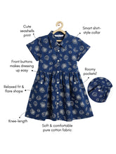 Load image into Gallery viewer, Campana Girls Emily 100% Cotton Seashells Print Dress With Pockets - Navy Blue