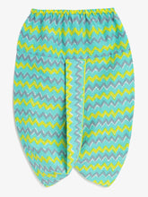 Load image into Gallery viewer, Campana Boys Ananda Dhoti Kurta Set - Floral & Zigzag Print - Blue & Lime Green
