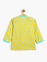Load image into Gallery viewer, Campana Boys Ananda Pure Cotton Block Print Dhoti Kurta Set - Lime Green & Turquoise