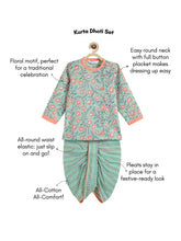 Load image into Gallery viewer, Campana Boys Ananda Pure Cotton Anaar Print Dhoti Kurta Set - Sea Green & Peach