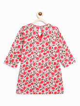 Load image into Gallery viewer, Campana Girls Kaveri Kurta with Dhoti & Dupatta Set - Carnations Print - Pink & Red