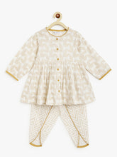 Load image into Gallery viewer, Campana Girls Asmi Dhoti Set - Gold Foil Print - Off-White & Gold