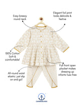 Load image into Gallery viewer, Campana Girls Asmi Dhoti Set - Gold Foil Print - Off-White & Gold