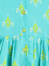 Load image into Gallery viewer, Campana Girls Asmi Dhoti Set - Diamond Print - Turquoise & Lime Green