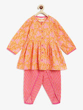 Load image into Gallery viewer, Campana Girls Asmi Dhoti Set - Pastel Floral Print - Orange & Pink