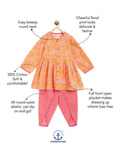Load image into Gallery viewer, Campana Girls Asmi Dhoti Set - Pastel Floral Print - Orange & Pink