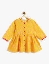 Load image into Gallery viewer, Campana Girls Asmi Dhoti Set - Floral & Chevron Print - Yellow