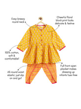 Load image into Gallery viewer, Campana Girls Asmi Dhoti Set - Floral & Chevron Print - Yellow