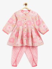 Load image into Gallery viewer, Campana Girls Asmi Floral Printed Cotton Kurta Dhoti Pants Set - Pink