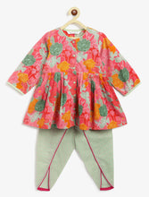 Load image into Gallery viewer, Campana Girls Asmi Dhoti Set - Bold Florals - Pink & Pista Green