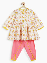 Load image into Gallery viewer, Campana Girls Asmi Pure Cotton Floral Print Kurta with Dhoti Pants Set - White & Pink