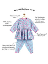 Load image into Gallery viewer, Campana Girls Asmi Pure Cotton Anaar Print Kurta with Dhoti Pants Set - Light Blue & Purple