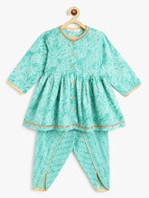 Load image into Gallery viewer, Campana Girls Asmi Pure Cotton Abstract Floral Print Kurta Dhoti Suit Set - Teal Blue