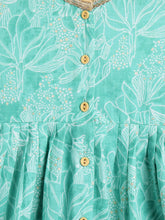 Load image into Gallery viewer, Campana Girls Asmi Pure Cotton Abstract Floral Print Kurta Dhoti Suit Set - Teal Blue