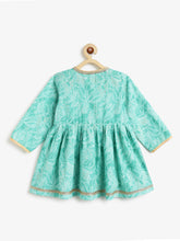 Load image into Gallery viewer, Campana Girls Asmi Pure Cotton Abstract Floral Print Kurta Dhoti Suit Set - Teal Blue