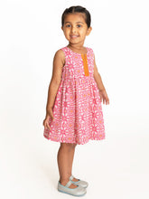 Load image into Gallery viewer, Campana Girls Chandni Lace Dress - Jaali Print - Pink & Orange