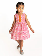 Load image into Gallery viewer, Campana Girls Chandni Lace Dress - Jaali Print - Pink & Orange