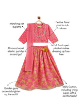 Load image into Gallery viewer, Campana Girls Koel Lehenga Set - Floral Print - Pink