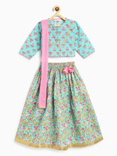 Load image into Gallery viewer, Campana Girls Koel Lehenga Set - Flower Bud Print - Sky Blue & Pink