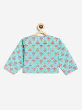 Load image into Gallery viewer, Campana Girls Koel Lehenga Set - Flower Bud Print - Sky Blue & Pink