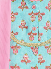 Load image into Gallery viewer, Campana Girls Koel Lehenga Set - Flower Bud Print - Sky Blue & Pink