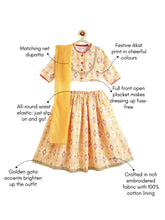Load image into Gallery viewer, Campana Girls Koel Lehenga Choli with Dupatta Set - Ikkat Burfi Print - Yellow