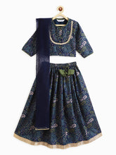 Load image into Gallery viewer, Campana Girls Koel Lehenga Choli with Dupatta Set - Divine Forest Print - Navy Blue