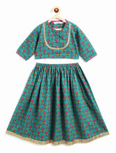 Load image into Gallery viewer, Campana Girls Koel Lehenga Set - Floral Blockprint - Green & Purple