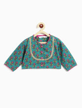 Load image into Gallery viewer, Campana Girls Koel Lehenga Set - Floral Blockprint - Green & Purple