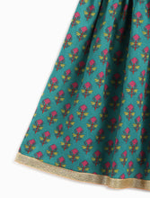 Load image into Gallery viewer, Campana Girls Koel Lehenga Set - Floral Blockprint - Green & Purple