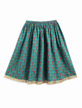Load image into Gallery viewer, Campana Girls Koel Lehenga Set - Floral Blockprint - Green & Purple