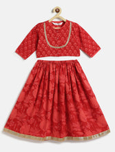 Load image into Gallery viewer, Campana Girls Koel Pure Cotton Lehenga Set - Floral Print - Red