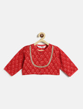 Load image into Gallery viewer, Campana Girls Koel Pure Cotton Lehenga Set - Floral Print - Red