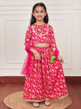 Load image into Gallery viewer, Campana Girls Koel Lehenga Set - Floral Jaal - Magenta