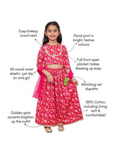Load image into Gallery viewer, Campana Girls Koel Lehenga Set - Floral Jaal - Magenta