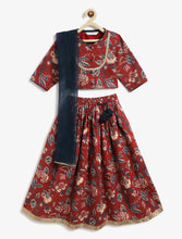 Load image into Gallery viewer, Campana Girls Koel Lehenga Set - Kanthawork on Floral Jaal - Maroon