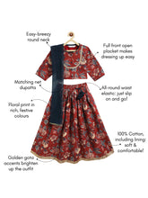 Load image into Gallery viewer, Campana Girls Koel Lehenga Set - Kanthawork on Floral Jaal - Maroon