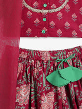 Load image into Gallery viewer, Campana Girls Koel Pure Cotton Block & Jaal Printed Lehenga Set - Maroon