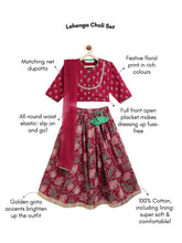 Load image into Gallery viewer, Campana Girls Koel Pure Cotton Block & Jaal Printed Lehenga Set - Maroon