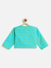 Load image into Gallery viewer, Campana Girls Koel Pure Cotton Floral Printed Lehenga Set - Turquoise & Lime Green