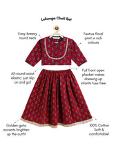 Load image into Gallery viewer, Campana Girls Koel Pure Cotton Floral Print Lehenga Set - Maroon