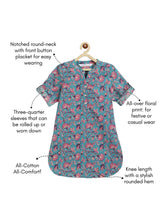 Load image into Gallery viewer, Campana Girls Urvashi Kurta - Seamless Floral Print - Teal & Purple