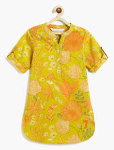Load image into Gallery viewer, Campana Girls Urvashi Kurta - Floral Dusk Print - Lime Green & Orange