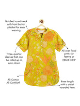 Load image into Gallery viewer, Campana Girls Urvashi Kurta - Floral Dusk Print - Lime Green & Orange