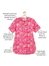 Load image into Gallery viewer, Campana Girls Urvashi Kurta - Seamless Floral Print - Magenta