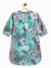 Load image into Gallery viewer, Campana Girls Urvashi Kurta - Floral Art Print - Teal & Pink
