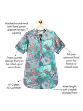 Load image into Gallery viewer, Campana Girls Urvashi Kurta - Floral Art Print - Teal & Pink