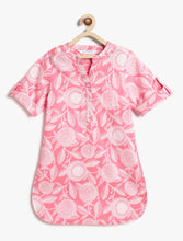 Load image into Gallery viewer, Campana Girls Urvashi Cotton Kurta - Floral Circles - Pink & White
