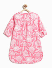 Load image into Gallery viewer, Campana Girls Urvashi Cotton Kurta - Floral Circles - Pink & White