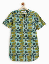 Load image into Gallery viewer, Campana Girls Urvashi Pure Cotton Lotus Print Kurta - Grey & Mustard